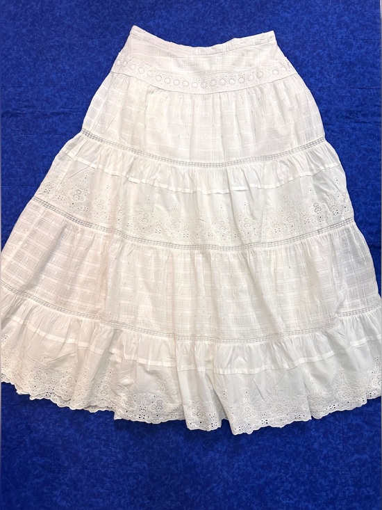 Tommy Hilfiger Dresses & Skirts - Ivory White Eyelet Lace Maxi Skirt Womens 10 Cottagecore Boho Tiered Long Cotton